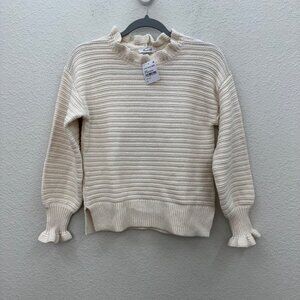 Madewell Cream Ruffle Neck Cotton Merino Pullover Knit Sweater Womens XS NEW